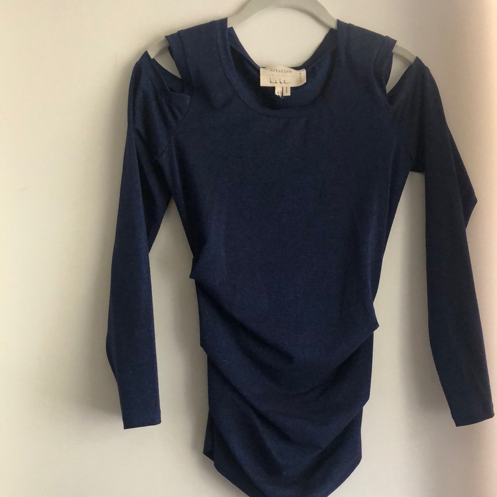 Blue sparkly long sleeve cut out never worn shirt